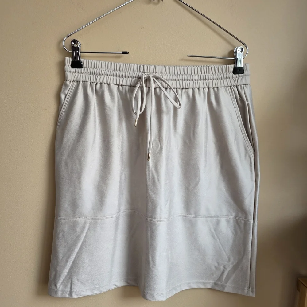 Maison d'Amelie Paris Faux Suede Drawstring Mini Skirt in Tan/Beige - Size‎ M